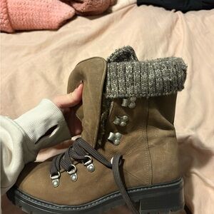 Aldo Brown Combat Boots with Gray Knit Cuff